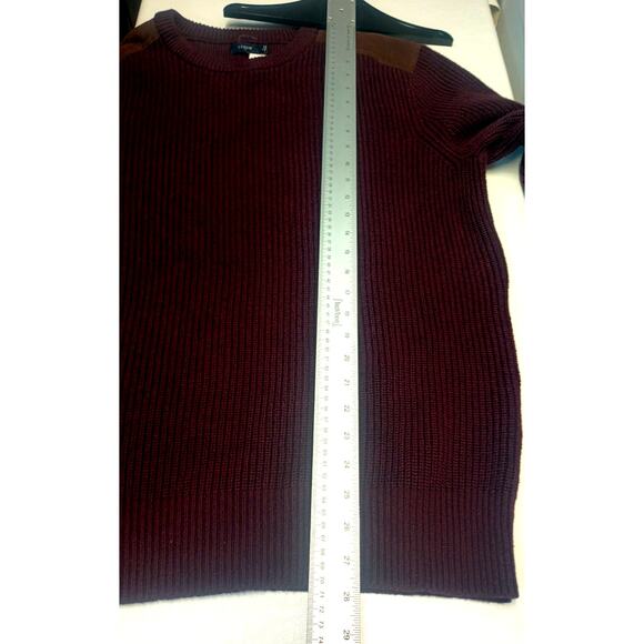 J Crew Sweater Mens CL Burgandy Red Classic Suede Shoulder Patch Ribbed Crew - Picture 8 of 11